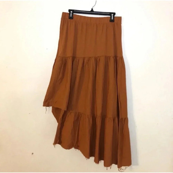 Zara Womens Tiered Flared Asymmetrical Midi Skirt Burnt Orange Size Large - Picture 8 of 11